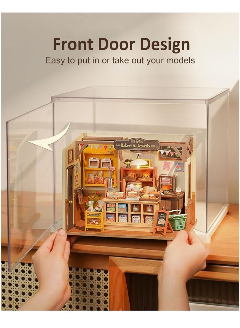 Rolife Miniature House Display Box Dust Cover DF03L  for Miniature House Building Sets, Stackable Acrylic Display Case with Door Dustproof Prevention (10.6x8.6x8.5inch)