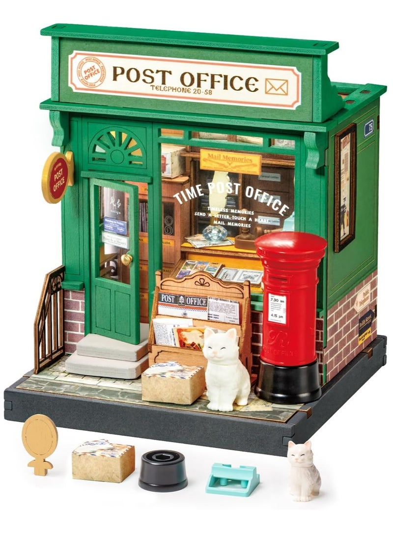 Rolife Century Post Office 3D Wooden Puzzle DIY Miniature House Kit DS037 Decorative DIY Crafts/Birthday Gifts/Home Decor For Girls&Boys Teens&Adults