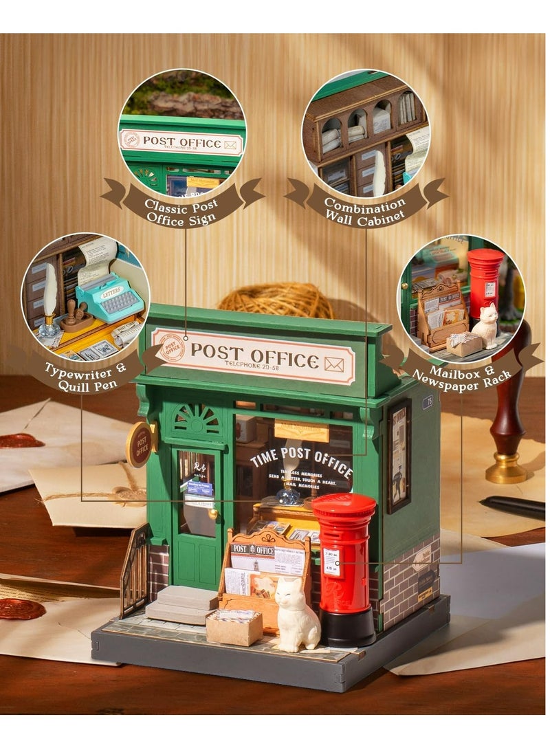 Rolife Century Post Office 3D Wooden Puzzle DIY Miniature House Kit DS037 Decorative DIY Crafts/Birthday Gifts/Home Decor For Girls&Boys Teens&Adults