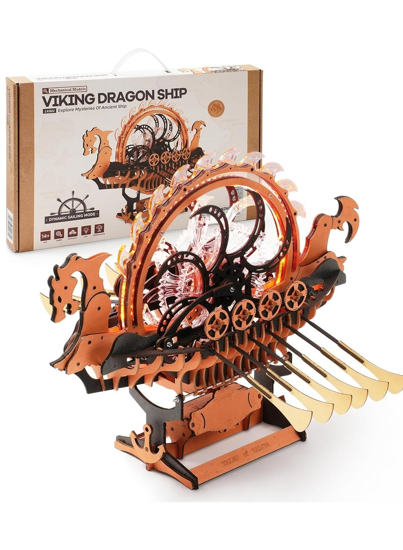 ROKR Viking Dragon Ship Mechanical 3D Wooden Puzzle LK802 Decorative DIY Crafts/Birthday Gifts/Home Decor For Girls&Boys Teens&Adults