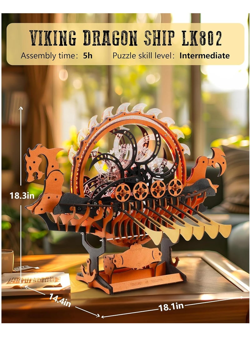 ROKR Viking Dragon Ship Mechanical 3D Wooden Puzzle LK802 Decorative DIY Crafts/Birthday Gifts/Home Decor For Girls&Boys Teens&Adults