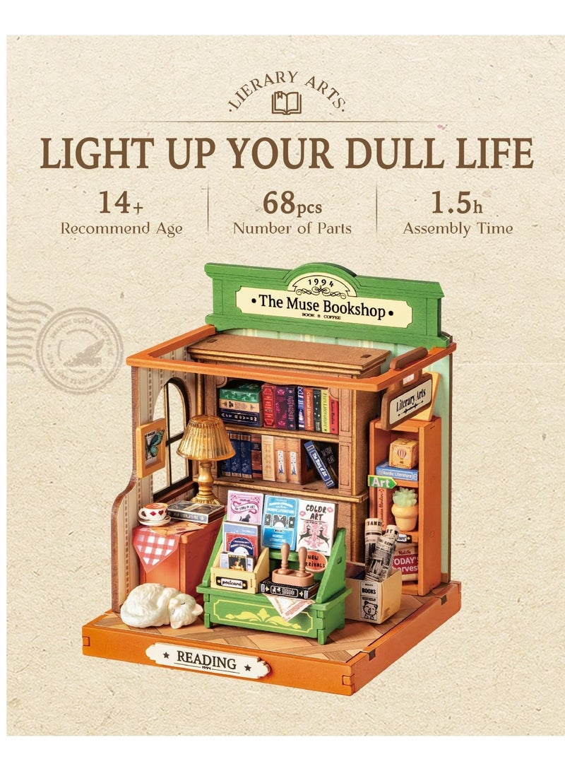 Rolife The Muse Bookshop 3D Wooden Puzzle-DIY Mini Building House Miniature Kit DS040 Decorative DIY Crafts/Birthday Gifts/Home Decor For Girls&Boys Teens&Adults