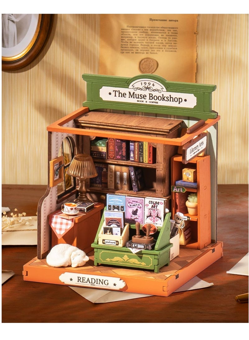 Rolife The Muse Bookshop 3D Wooden Puzzle-DIY Mini Building House Miniature Kit DS040 Decorative DIY Crafts/Birthday Gifts/Home Decor For Girls&Boys Teens&Adults