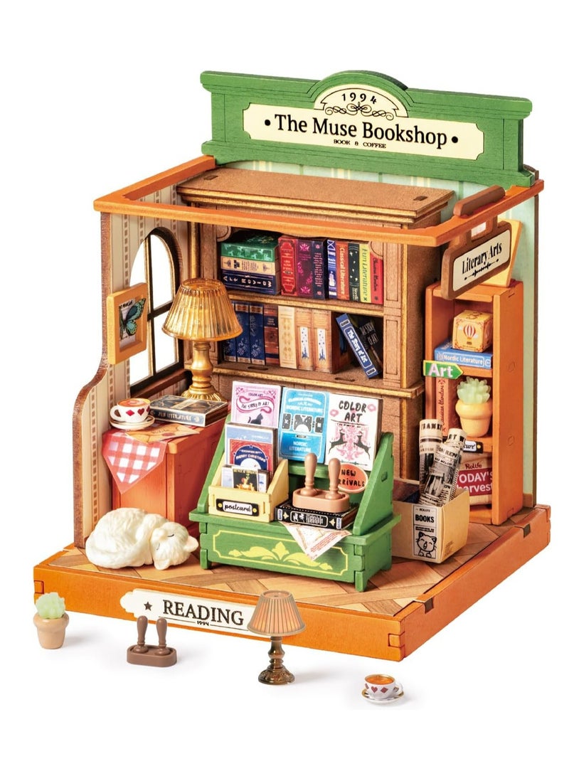 Rolife The Muse Bookshop 3D Wooden Puzzle-DIY Mini Building House Miniature Kit DS040 Decorative DIY Crafts/Birthday Gifts/Home Decor For Girls&Boys Teens&Adults