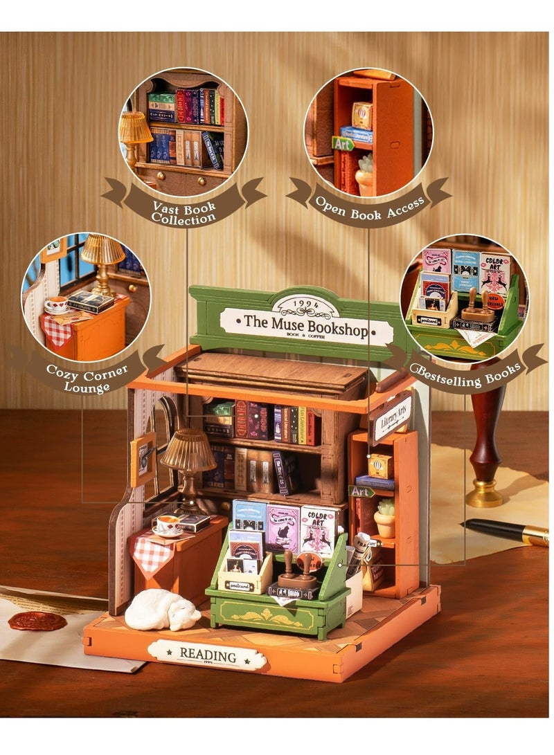 Rolife The Muse Bookshop 3D Wooden Puzzle-DIY Mini Building House Miniature Kit DS040 Decorative DIY Crafts/Birthday Gifts/Home Decor For Girls&Boys Teens&Adults