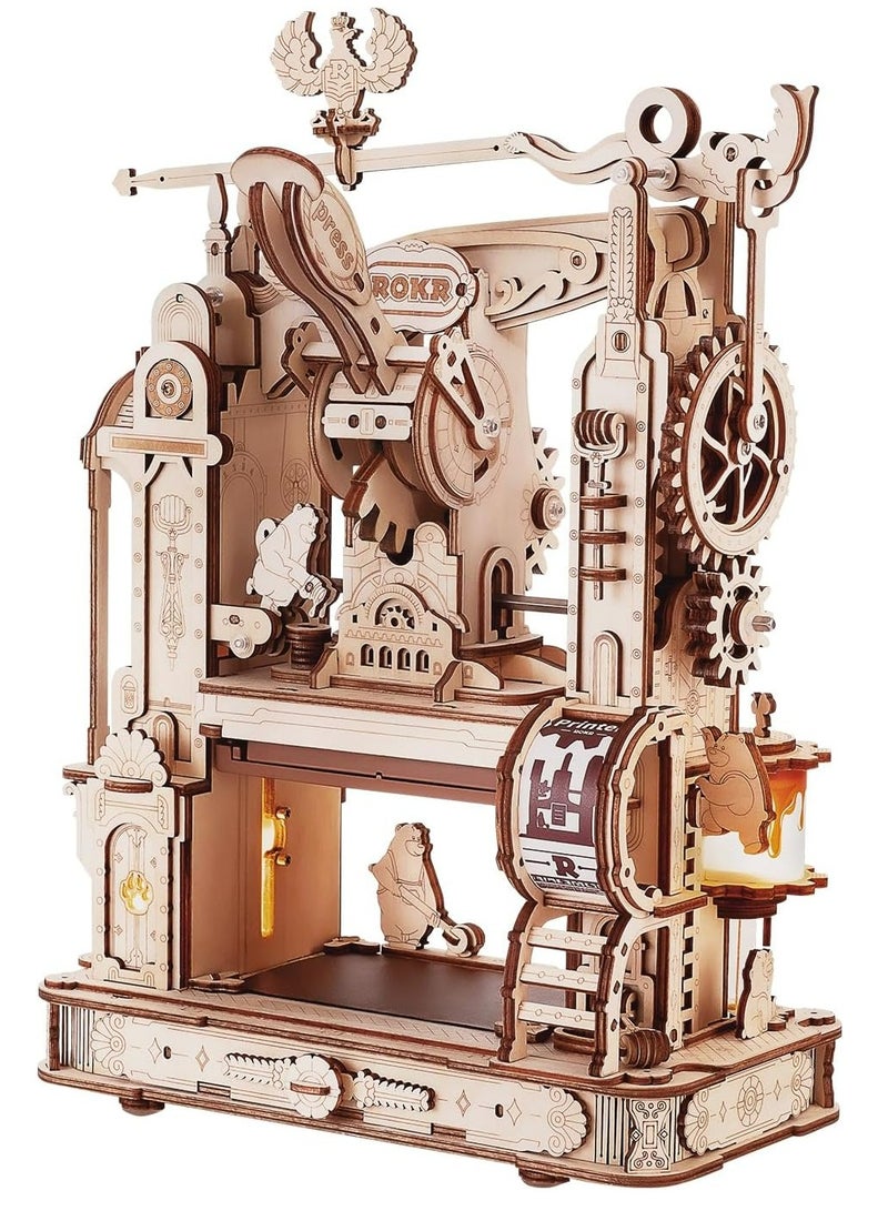 ROKR Classic Printing Press Mechanical 3D Wooden Puzzle LK602 Decorative DIY Crafts/Birthday Gifts/Home Decor For Girls&Boys Teens&Adults