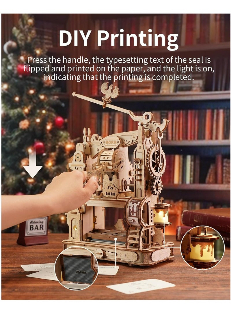 ROKR Classic Printing Press Mechanical 3D Wooden Puzzle LK602 Decorative DIY Crafts/Birthday Gifts/Home Decor For Girls&Boys Teens&Adults