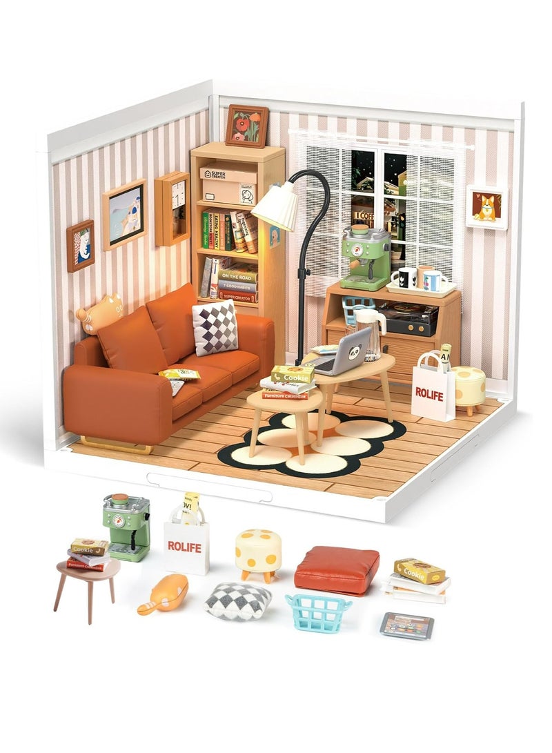 Rolife Cozy Living Lounge DIY Plastic Miniature House DW007 Decorative DIY Crafts/Birthday Gifts/Home Decor For Girls&Boys Teens&Adults