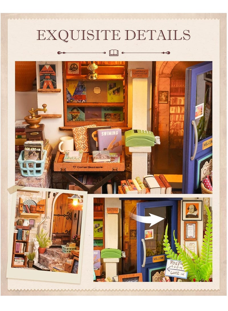 Rolife 3D Wooden Puzzle Corner Bookstore DIY Miniature House Kit DG164 Decorative DIY Crafts/Birthday Gifts/Home Decor For Girls&Boys Teens&Adults