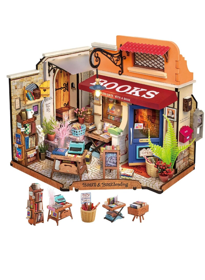 Rolife 3D Wooden Puzzle Corner Bookstore DIY Miniature House Kit DG164 Decorative DIY Crafts/Birthday Gifts/Home Decor For Girls&Boys Teens&Adults