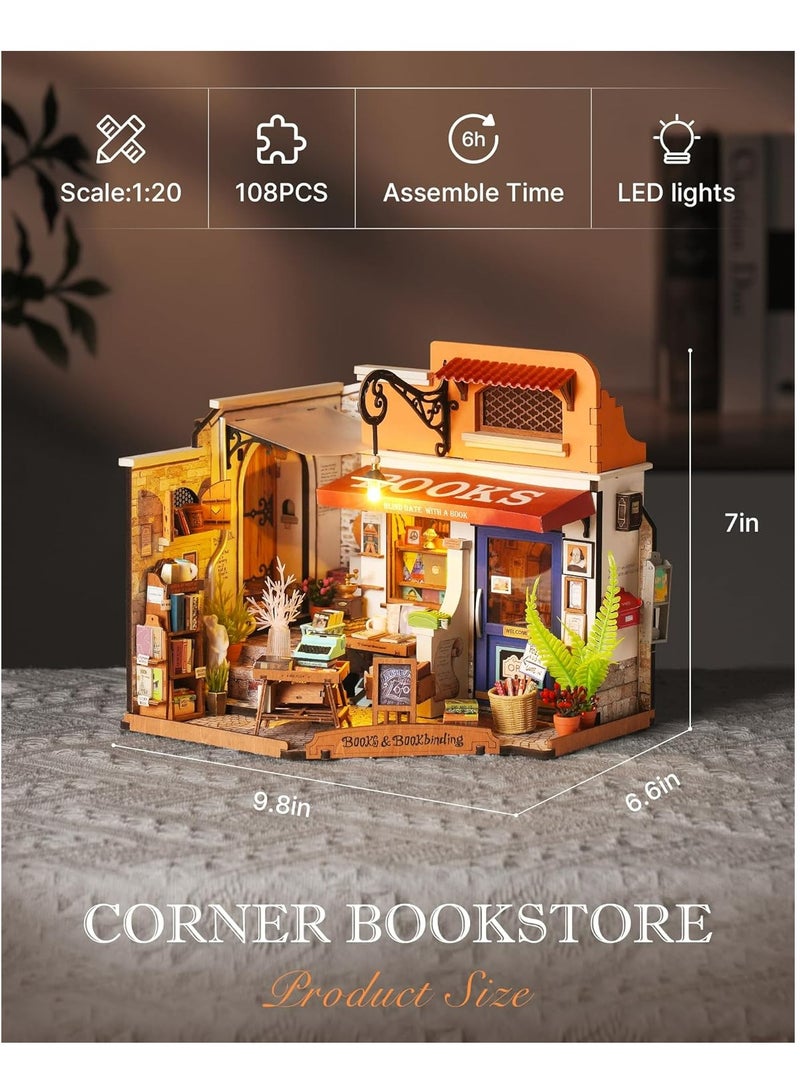 Rolife 3D Wooden Puzzle Corner Bookstore DIY Miniature House Kit DG164 Decorative DIY Crafts/Birthday Gifts/Home Decor For Girls&Boys Teens&Adults