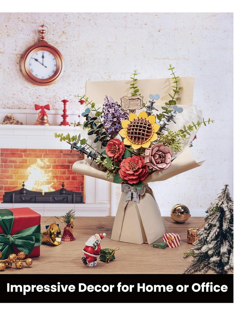 Rowood DIY Wooden Flower Bouquet 3D Wooden Puzzle Decorative DIY Crafts/Birthday Gifts/Home Decor For Girls&Boys Teens&Adults