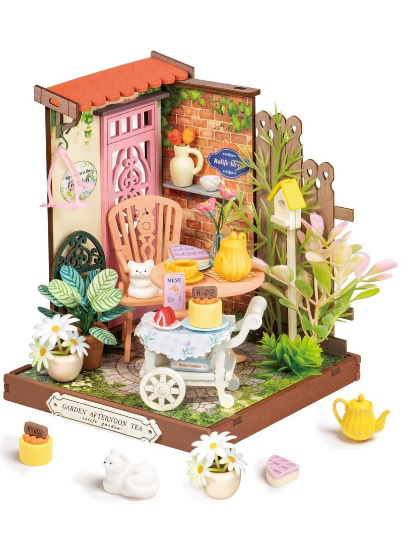 Rolife Fancy Tea Yard 3D Wooden Puzzle DIY Miniature House Kit DS038 Decorative DIY Crafts/Birthday Gifts/Home Decor For Girls&Boys Teens&Adults