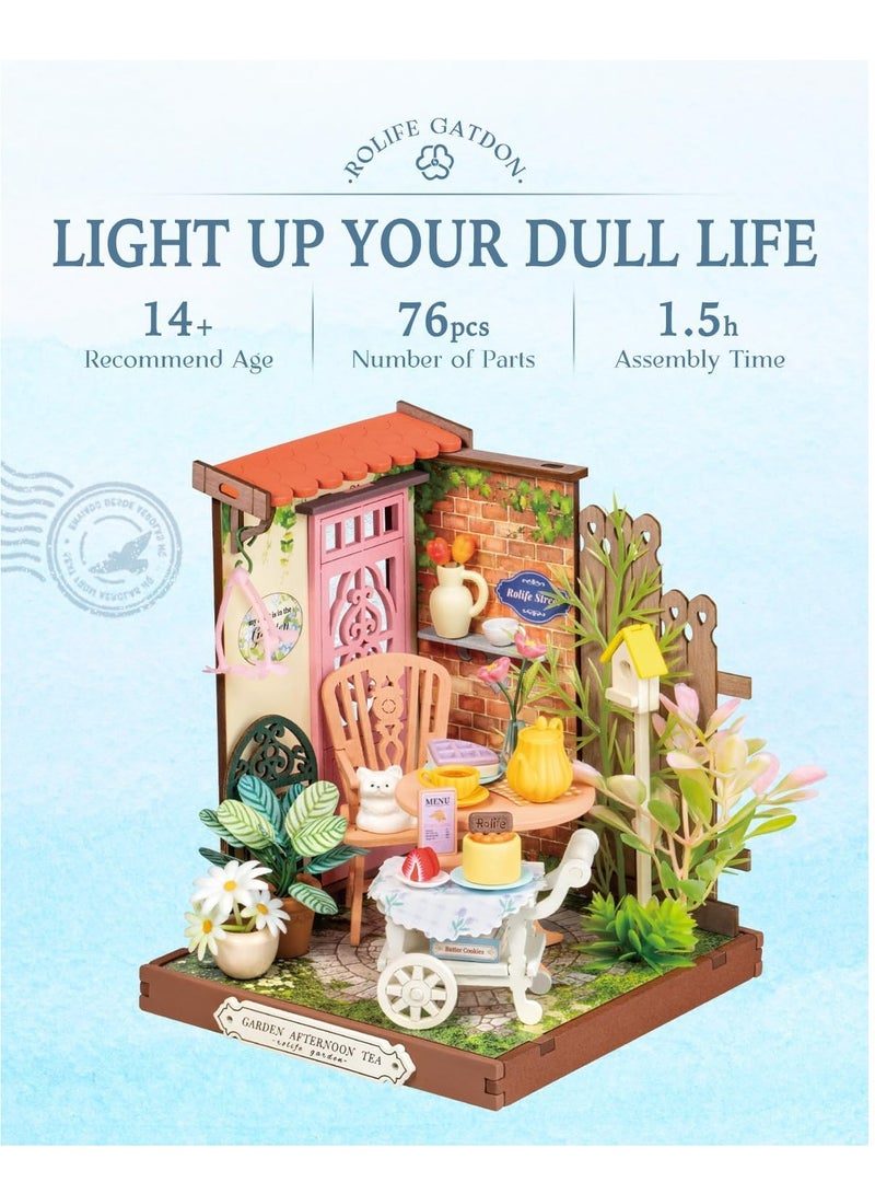 Rolife Fancy Tea Yard 3D Wooden Puzzle DIY Miniature House Kit DS038 Decorative DIY Crafts/Birthday Gifts/Home Decor For Girls&Boys Teens&Adults