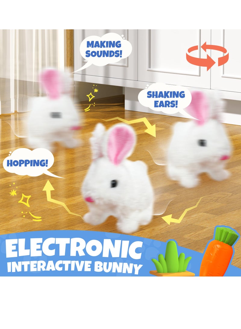 Hopping Bunny Toys for Girls, Electronic Jumping Rabbit with Wiggle Ears and Twitch Nose, Storage Cage and Accessories, Interactive Pet Gifts for Toddlers Ages 2-6