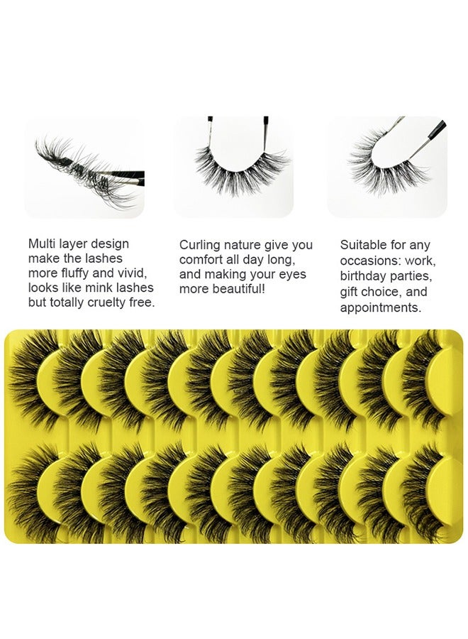 10 Pairs False Eyelashes, Imitation Mink False Eyelashes, 6D Fluffy Messy Faux False Eyelashes, Soft Curly Fake Lashes, Reusable Self Adhesive Lashes Fake Eye Lashes, for Dramatic Make up