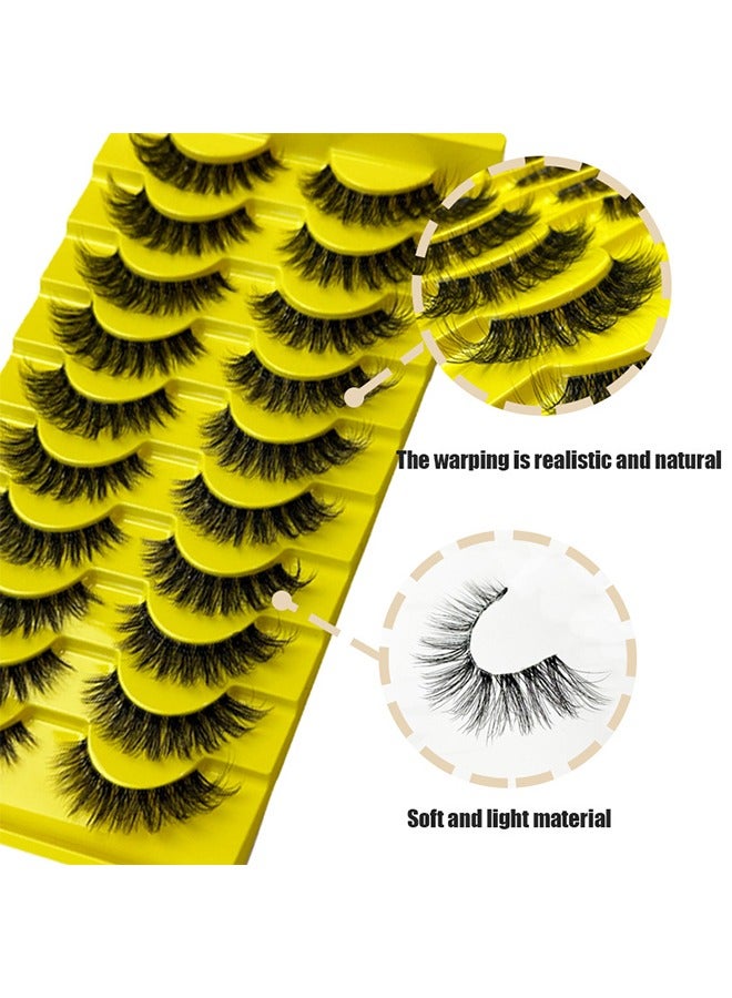 10 Pairs False Eyelashes, Imitation Mink False Eyelashes, 6D Fluffy Messy Faux False Eyelashes, Soft Curly Fake Lashes, Reusable Self Adhesive Lashes Fake Eye Lashes, for Dramatic Make up