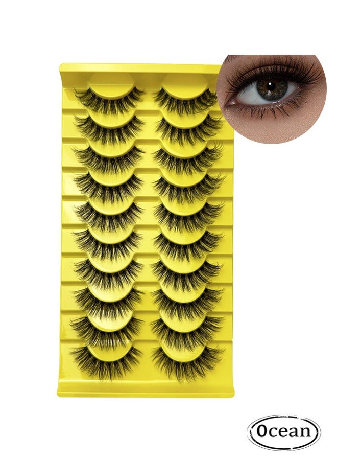 10 Pairs False Eyelashes, Imitation Mink False Eyelashes, 6D Fluffy Messy Faux False Eyelashes, Soft Curly Fake Lashes, Reusable Self Adhesive Lashes Fake Eye Lashes, for Dramatic Make up