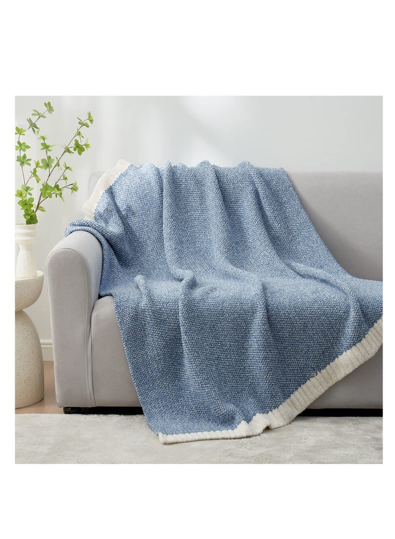 Soft Fluffy Throw Blanket, 50 x 60 inch Warm Throws for Couch, Reversible Super Cozy Blankets, Fuzzy Plush Lightweight Throw Blankets for Sofa, Bed, Living Room, Heather Blue