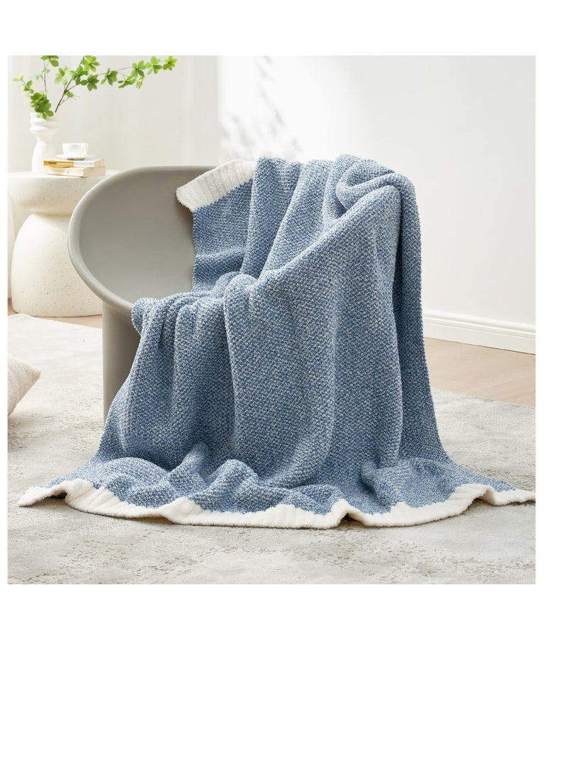 Soft Fluffy Throw Blanket, 50 x 60 inch Warm Throws for Couch, Reversible Super Cozy Blankets, Fuzzy Plush Lightweight Throw Blankets for Sofa, Bed, Living Room, Heather Blue