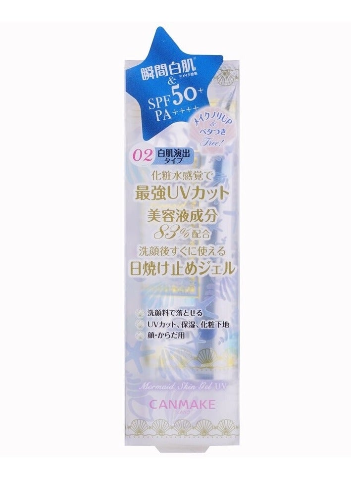 CANMAKE UV 02 Mermaid Skin Gel (White) - SPF Skincare, Lightweight Brightening Sunscreen Gel, 40g