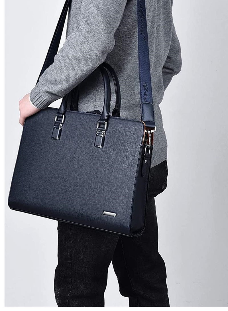 Business Bag Leather Briefcase Shoulder Laptop Office Bag Messenger Bag Travel Bag for Men Removable and Adjustable Shoulder Strap Dark Blue