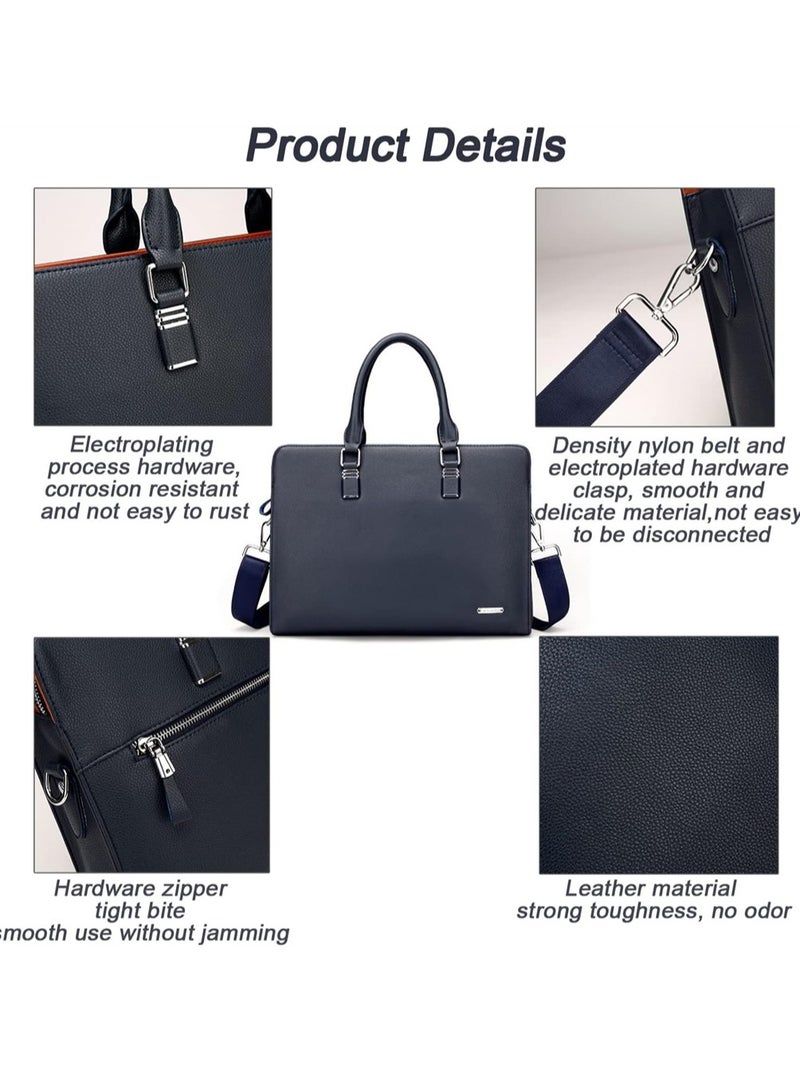 Business Bag Leather Briefcase Shoulder Laptop Office Bag Messenger Bag Travel Bag for Men Removable and Adjustable Shoulder Strap Dark Blue