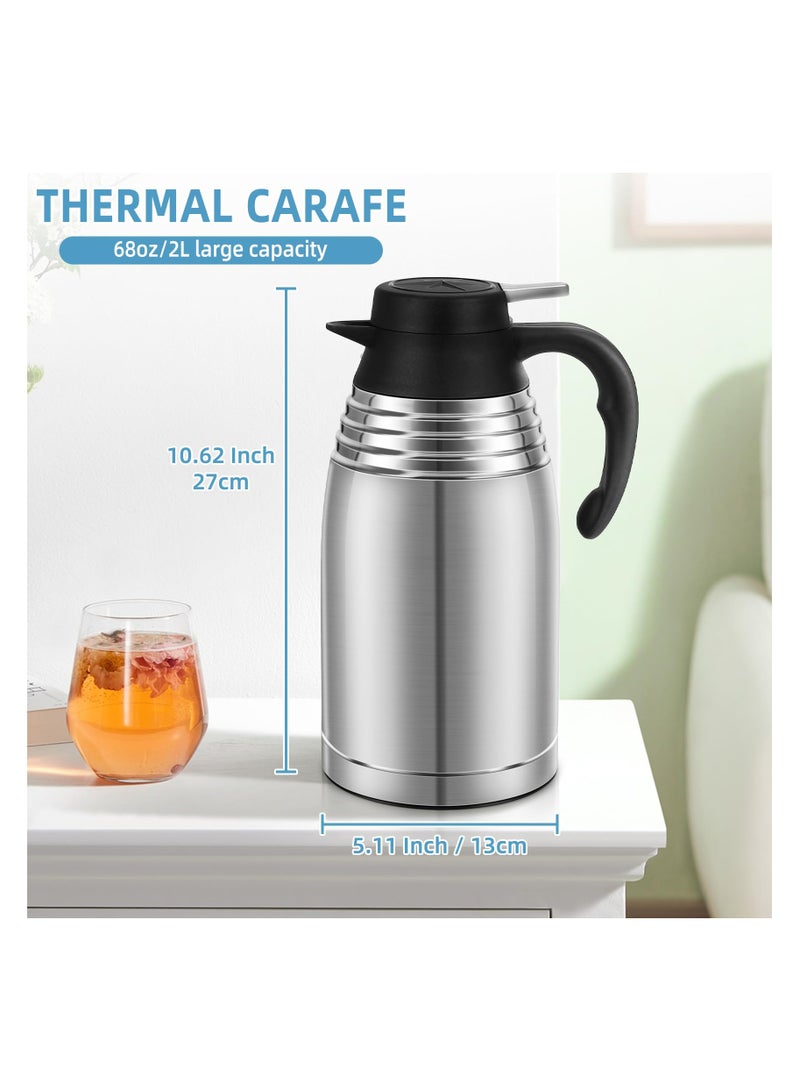 68oz Thermal Coffee Carafe, 12 Hours Hot Beverage Dispenser, Stainless Steel Insulated Vacuum Thermos Coffee Carafes For Keeping Hot/Cold, Travel Size Coffee Carafe Airpot, Tea, Water