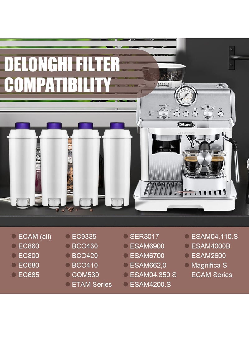 4Packs DLSC002 Coffee Water Filter for Delonghi - Compatible with ECAM ESAM ETAM BCO EC EC680 EC800 - Replacement Filter for Delonghi Water Filter Anti-Lime Scale Water Purifier