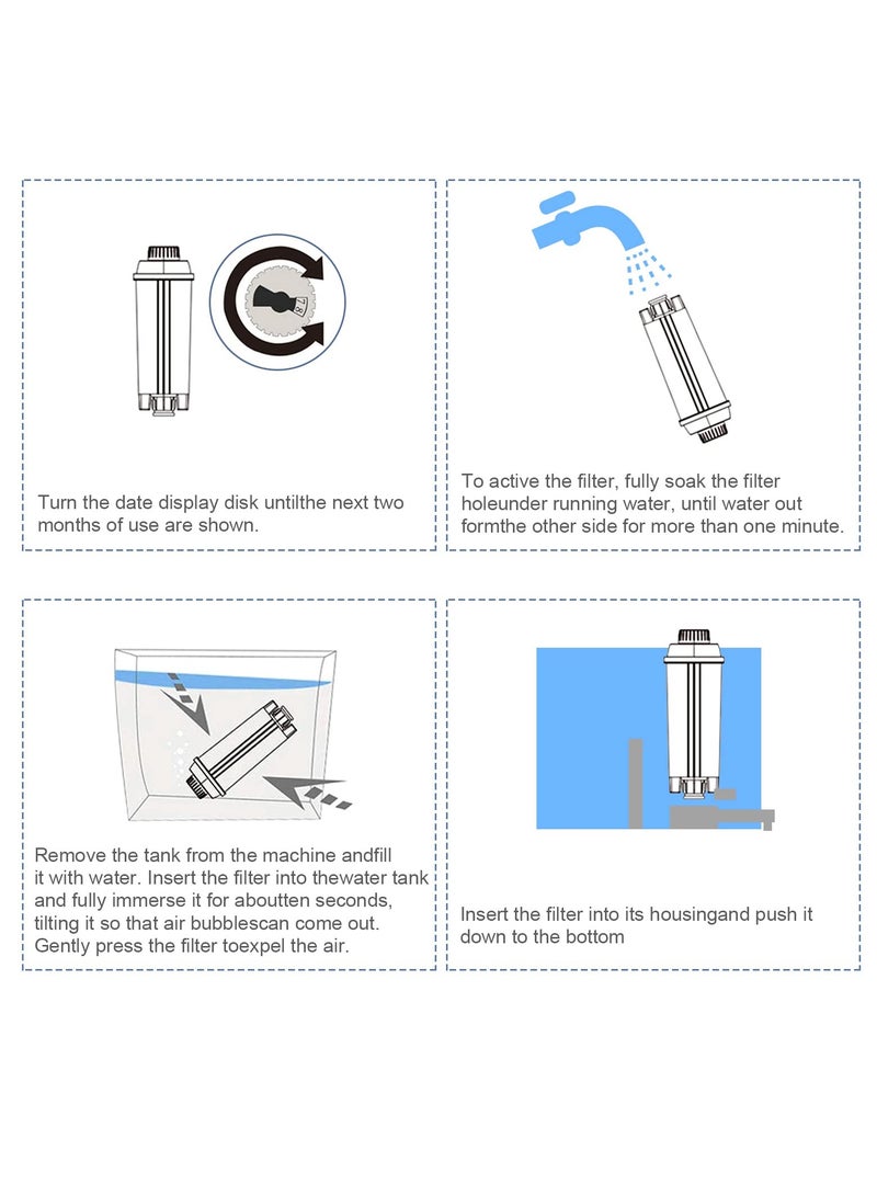 4Packs DLSC002 Coffee Water Filter for Delonghi - Compatible with ECAM ESAM ETAM BCO EC EC680 EC800 - Replacement Filter for Delonghi Water Filter Anti-Lime Scale Water Purifier