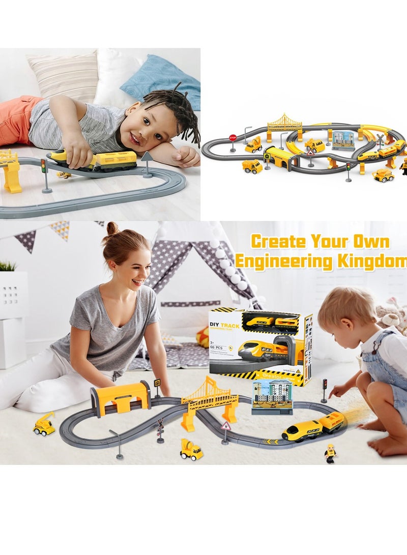 Electric Train Sets Train Tracks Toy 66Pcs DIY Assembly Track Parent-Child Interaction Educational Railway Toys Flexible Train Tracks for Kids