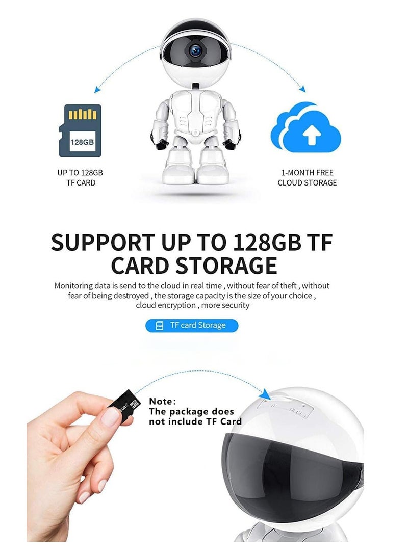Camera Robot Intelligent Auto Tracking Camera, 1080P  Cloud Home Security IP Wireless WiFi Baby Video Audio Monitor Surveillance Camera White