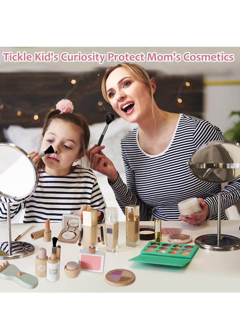 22PCS Pretend Role Play Toy, Wood Beauty Salon Toys Set for Girl, with Realistic Accessories, Princess Lipstick Set with Haircut, Manicure, Makeup Box, Accessories Bag Gift for Girls 3-12