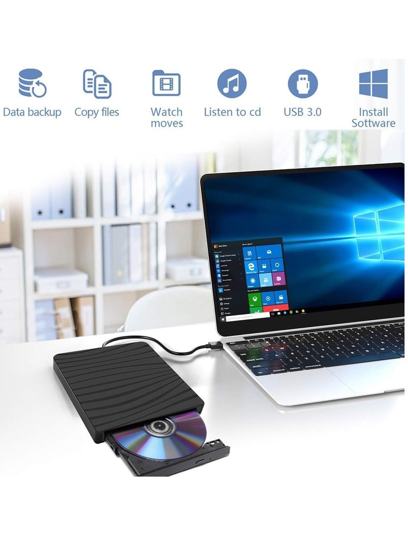 External CD DVD Drive, USB 3.0 Portable CD/DVD +/-RW Burner Rewriter DVD Player for Laptop Slot-in CD Disc Drive for Window for Mac OS for Linux for Vista