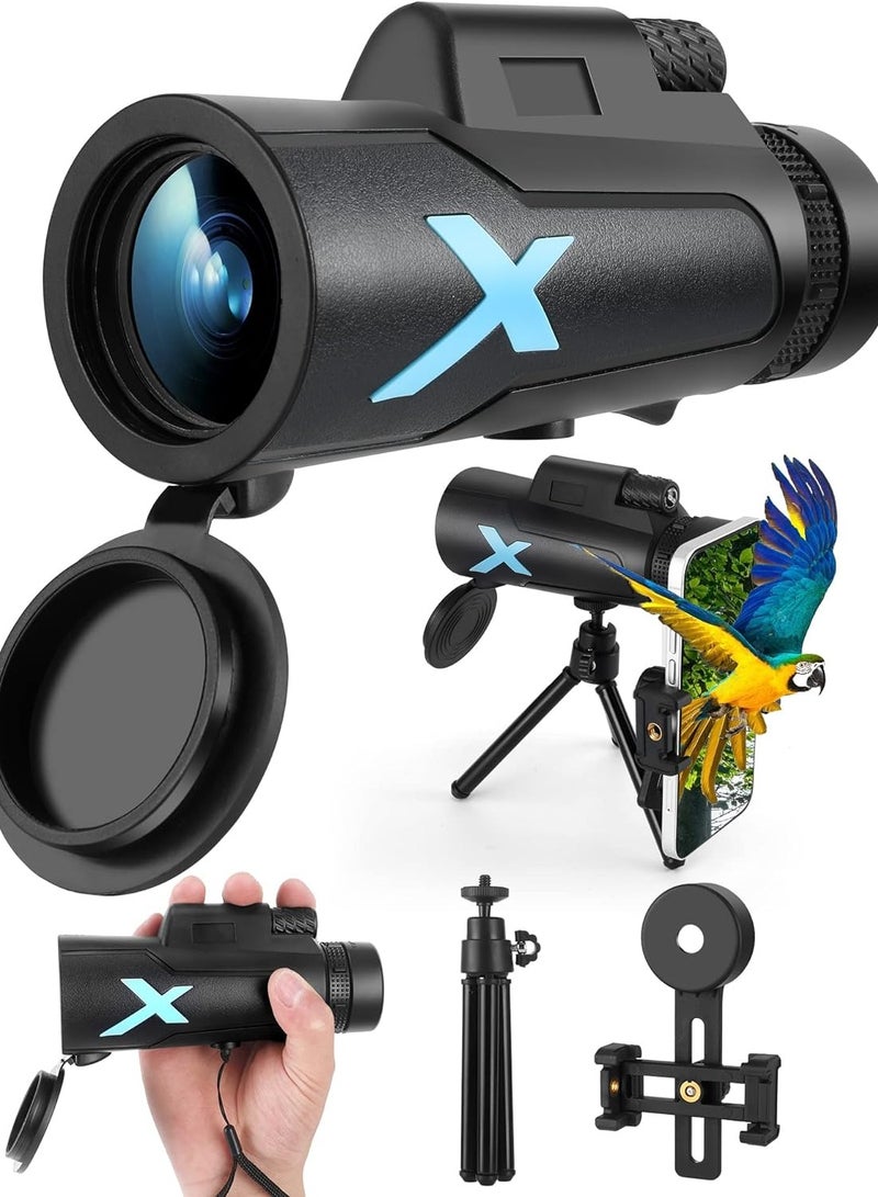 12x50 High-Power Monocular Telescope with Smartphone Tripod, Portable Bag - Monocular Telescope, Ideal for Bird Watching, Hunting, Hiking, Camping, Large Vision with BAK4 Prism & FMC Lens Technology