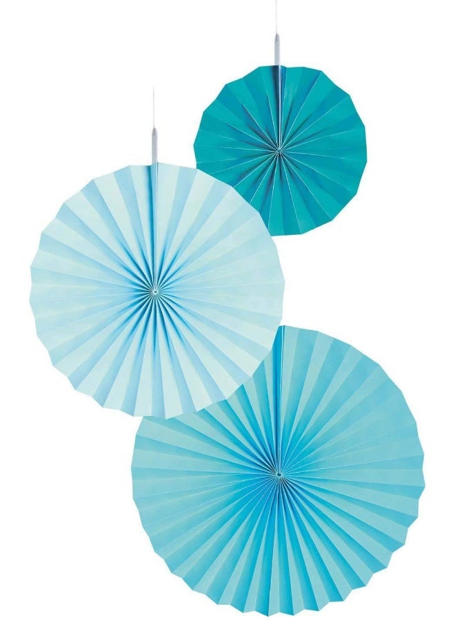 Aqua Glamor Paper Fan Decorations 3pcs