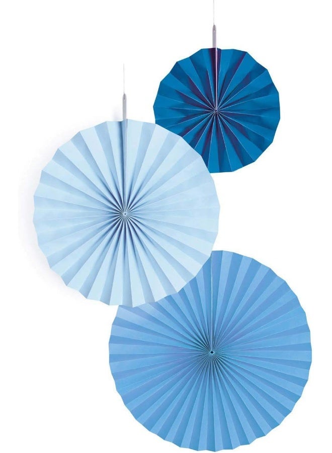 Sky Blue Paper Fan Decorations 3pcs