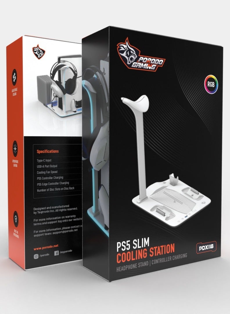 Gaming PS5 Slim stand with Magnetic Charger - White