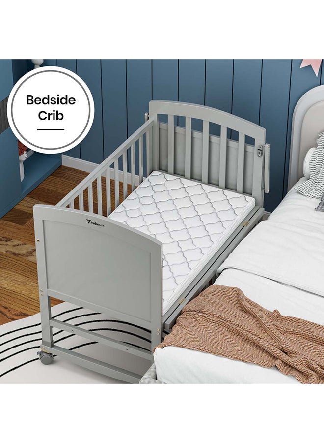 7 In 1 Convertible Kids Bed And Bedside Crib With Mattress, Mosquito Net And Detachable Wheels (0-12Yrs) - Grey