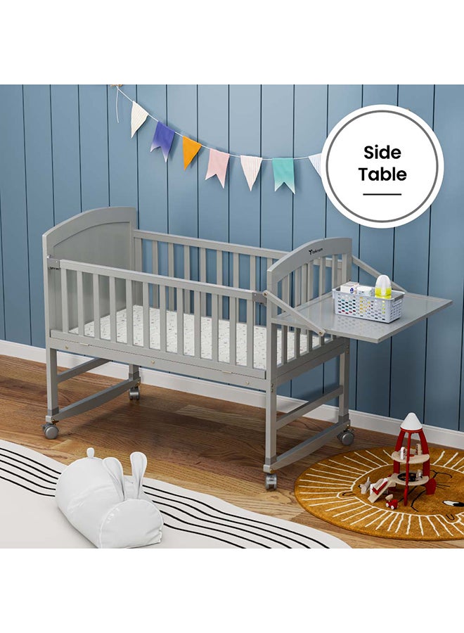 7 In 1 Convertible Kids Bed And Bedside Crib With Mattress, Mosquito Net And Detachable Wheels (0-12Yrs) - Grey