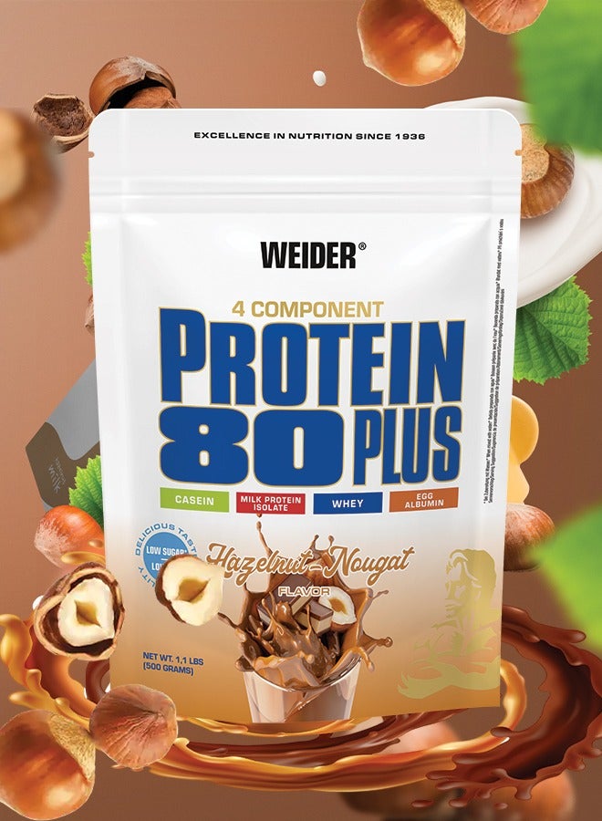 Protein 80 Plus - 500g, Hazelnut Nougat Flavor - Premium Multi-Component Protein Powder for Muscle Growth and Recovery