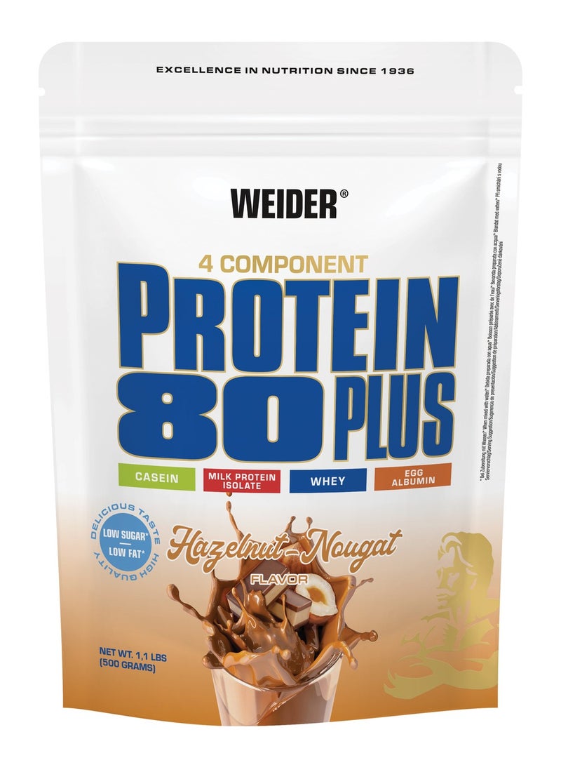 Protein 80 Plus - 500g, Hazelnut Nougat Flavor - Premium Multi-Component Protein Powder for Muscle Growth and Recovery