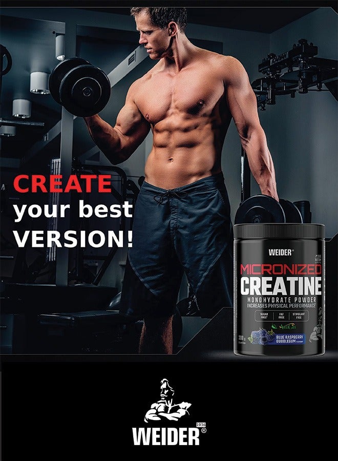 Creatine Monohydrate Micronized, Blue Raspberry Bubblegum Flavor (300g) 65 Servings - Premium Performance Enhancer