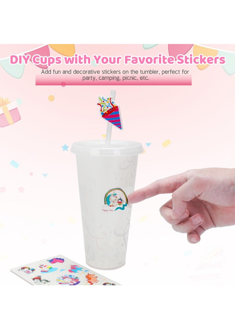 Color Changing Cold Cups with Lids and Straws - 5 Pack 24 oz Plastic Cute Tumblers Bulk, Reusable Water Drinking Bottle DIY Party Cups for Parties Birthdays Travel Home Activities