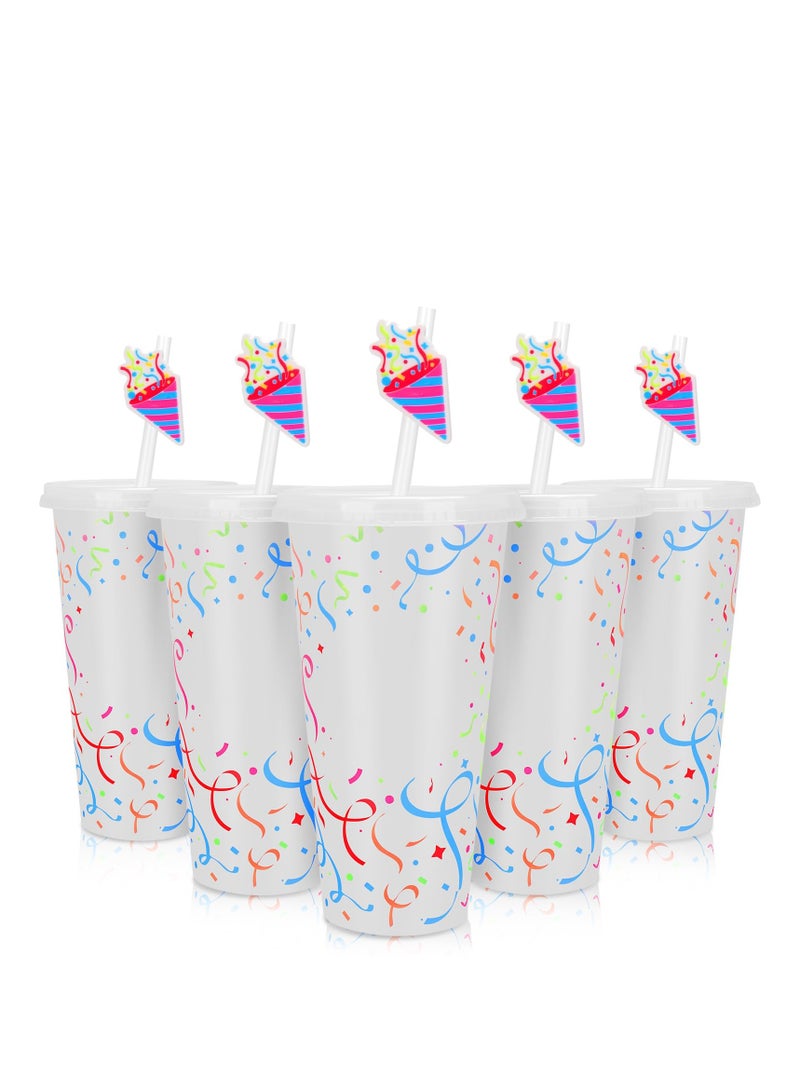 Color Changing Cold Cups with Lids and Straws - 5 Pack 24 oz Plastic Cute Tumblers Bulk, Reusable Water Drinking Bottle DIY Party Cups for Parties Birthdays Travel Home Activities
