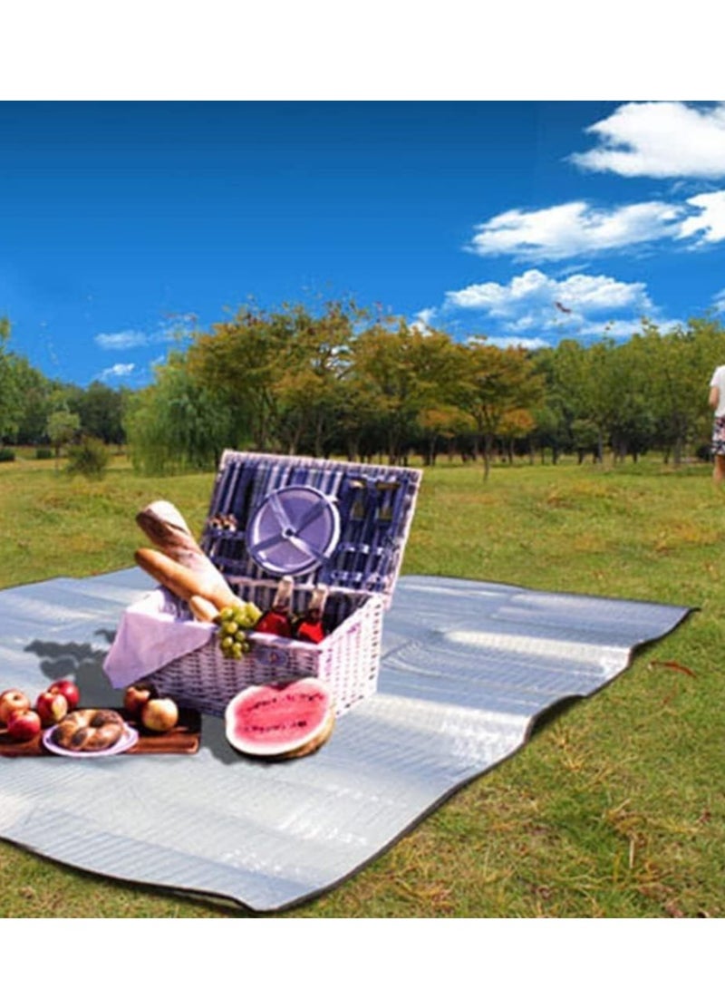 Extra Large Picnic Mat Camping Aluminum Sleeping Foam 200 X 180 Cm Insulating Thermal Waterproof Foldable Double-Sided Tents Pad Ultralight Floor with Carry Strap for Hiking Festivals