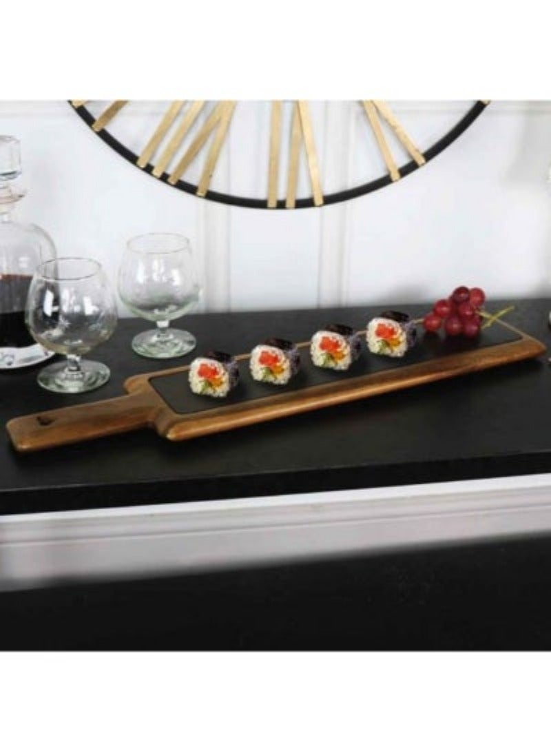 Acacia Wood And Slate Serving Board Serving A Variety Of Cheeses