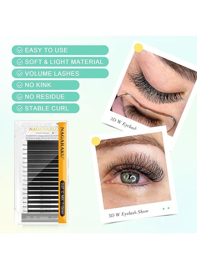 Eyelash Extensions Cluster, 3D Lashes Extension, C Curl 7-15mm DIY Cluster Lashes, Mix Matte Black Natural Faux Mink 16 Rows