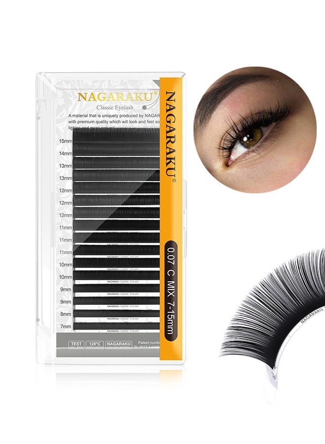 Eyelash Extensions Cluster, 3D Lashes Extension, C Curl 7-15mm DIY Cluster Lashes, Mix Matte Black Natural Faux Mink 16 Rows