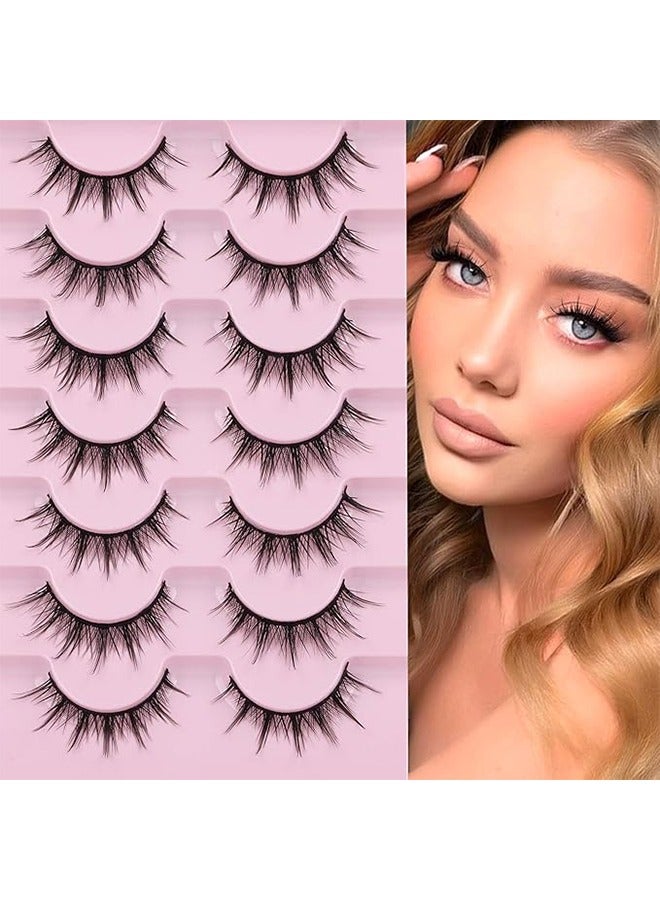 False Eyelashes, Corner Lashes, Anime Lashes, Natural  Mink Wispy Eyelash, Fluffy 3D Volume Eyelashes Pack  Fake Eyelashes  Individual Cluster 7 Pairs